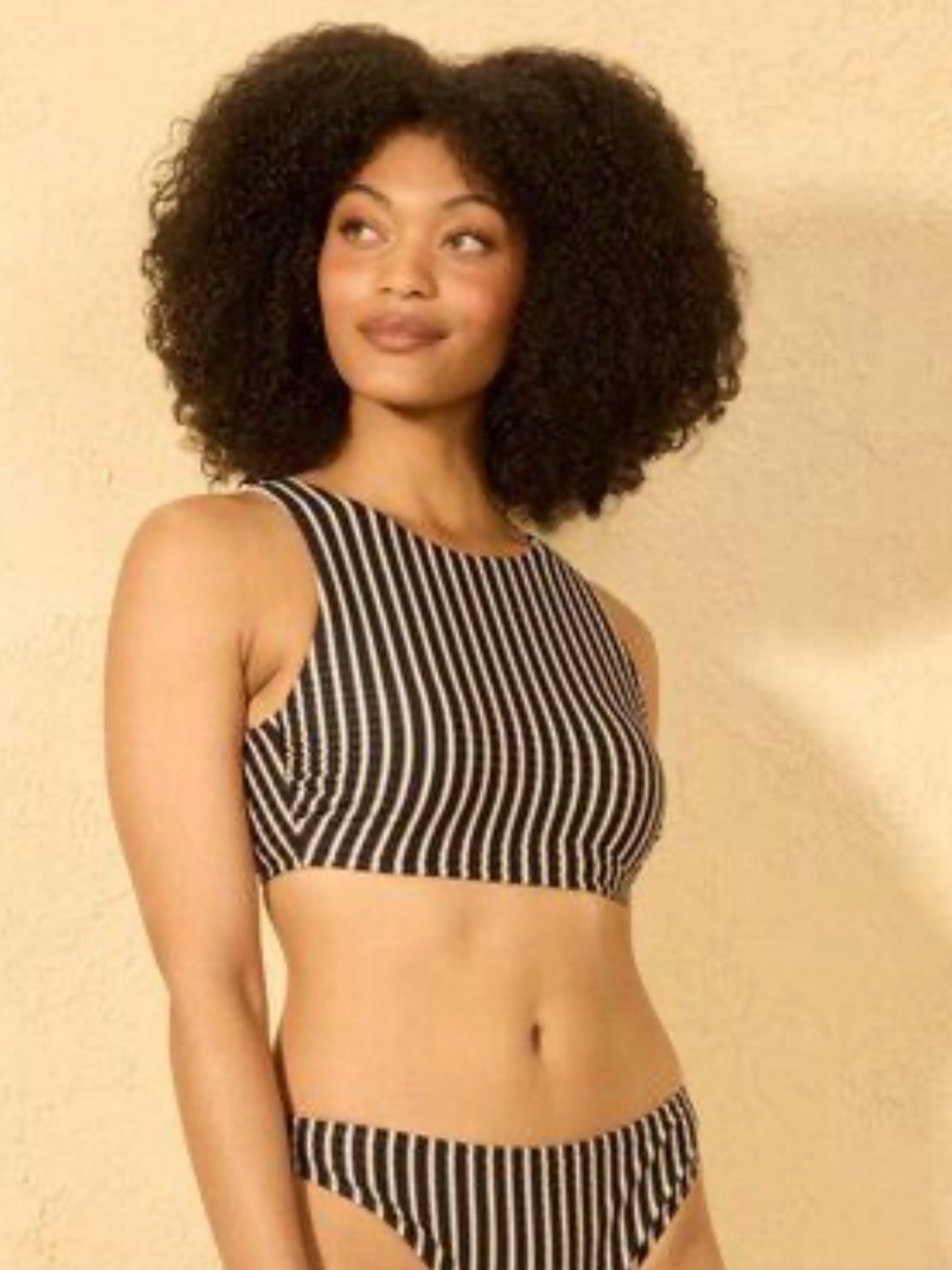 Shade & Shore Striped Ribbed High Neck Bikini Set XL/L